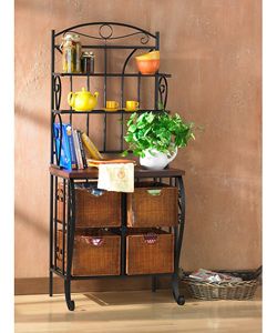 Iron And Wicker Bakers Rack