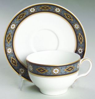 Minton Tangiers Flat Cup & Saucer Set, Fine China Dinnerware   Sulgrave/White Bk
