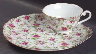 Lefton Rose Chintz Snack Plate & Cup Set, Fine China Dinnerware   All Over Roses
