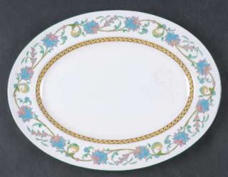 Wedgwood Shah Cream 13 Oval Serving Platter, Fine China Dinnerware   Blue Flowe