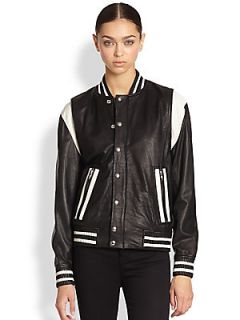 IRO Vanny Leather Varsity Jacket   Black/Ecru