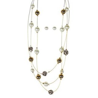 Multi Chain Pearls Necklace and Earrings Set   Gold/Silver