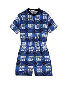 Marni Girls Geometric Bird Print Romper   Blue