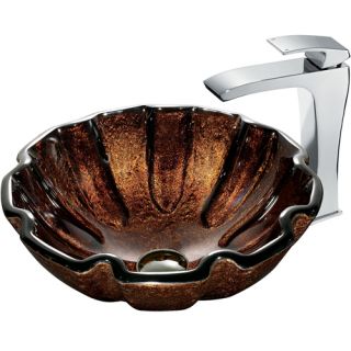Vigo Industries VGT181 Bathroom Sink, Walnut Shell Glass Vessel Sink amp; Faucet Set Chrome