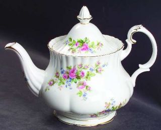 Royal Albert Moss Rose (Montrose Shape) Teapot & Lid, Fine China Dinnerware   Mo