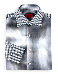 ISAIA Carlo Riva Checked Dress Shirt   Blue