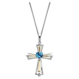 Sterling Silver and 14k Yellow Gold Blue Topaz Cross Pendant   18