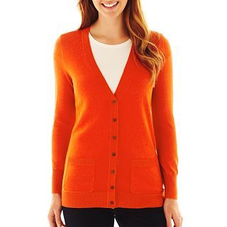 Liz Claiborne Essential Cardigan Sweater, Orange, Womens