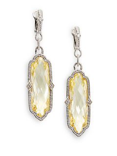 Oblong Faceted Stone and Sterling Silver Earrings   Canary