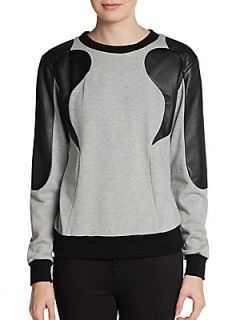 Jenna Leather Paneled Sweatshirt   Grey Black