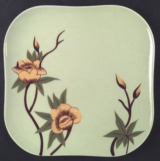 Weil Ware Rose Green Dinner Plate, Fine China Dinnerware   Green Background, Flo