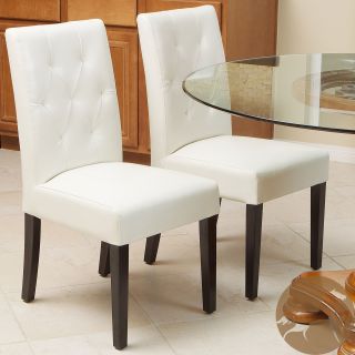 Christopher Knight Home Gentry Bonded Leather Ivory Dining Chair (set Of 2) (IvoryMaterials Bonded leatherFinish Espresso stained legsOne piece construction with stable frameTufted bonded leather backs for added style and comfortSeat height 18 inchesDi