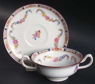 Minton Minton Rose (Older,Smooth) Footed Cream Soup Bowl & Saucer Set, Fine Chin