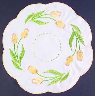 Princess House Crystal Cottage Tulip Cloth Placemat   Yellow Tulips/Green Leaves