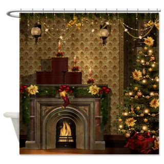  Christmas Fireplace Shower Curtain  Use code FREECART at Checkout