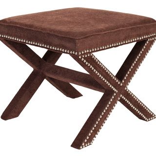 Safavieh X bench Nailhead Brown Ottoman (BrownMaterials Cotton fabric and WoodFinish BlackDimensions 19 inches high x 21 inches wide x 21 inches deep )