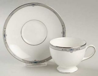 Wedgwood Amherst (Platinum Trim) Leigh Shape Footed Cup & Saucer Set, Fine China