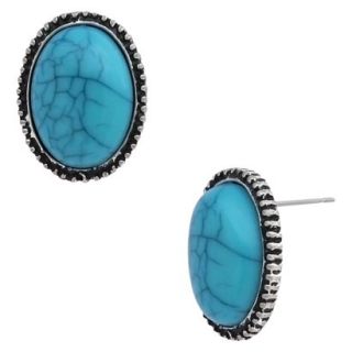 Womens Fashion Button Earrings   Silver/Turquoise