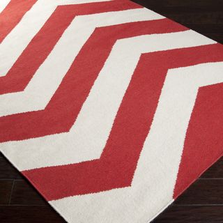 Handwoven Tomato Chevron Orange/ Red Wool Rug (5 X 8)