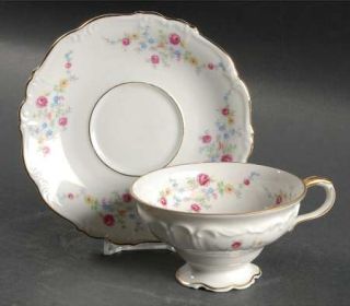 Edelstein Brighton Footed Cup & Saucer Set, Fine China Dinnerware   Floral