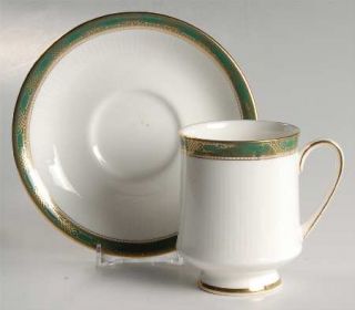Paragon Elgin (Green & Gold) Footed Cup & Saucer Set, Fine China Dinnerware   Gr