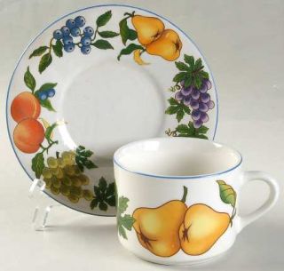 Tabletops Unlimited Essence Flat Cup & Saucer Set, Fine China Dinnerware   Fruit
