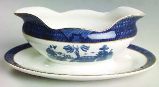 Nikko Blue Willow Gravy Boat with Attached Underplate, Fine China Dinnerware   D