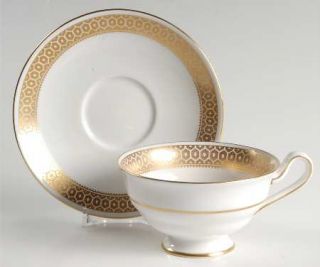 Spode Golden Honeycomb Footed Cup & Saucer Set, Fine China Dinnerware   No Verge