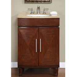 Silkroad Exclusive Single Sink 26 inch Travertine Top Vanity Cabinet