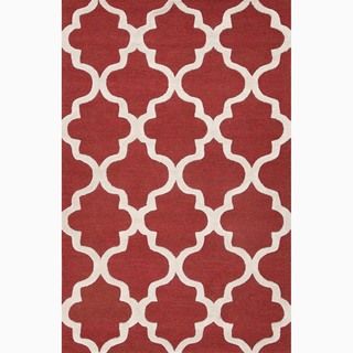 Hand made Geometric Pattern Red/ Ivory Wool Rug (8x11)