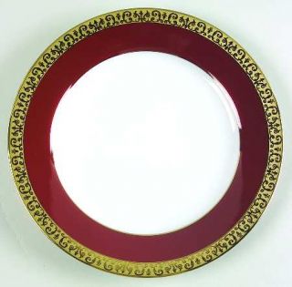 Royal Gallery Gold Buffet Red Salad Plate, Fine China Dinnerware   Gold Scroll B