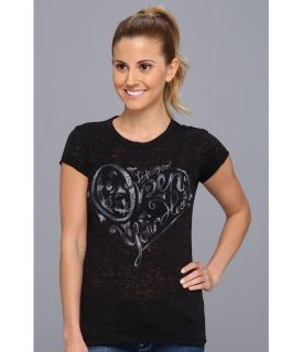 Life is good Top Notch Burnout Tee Womens Short Sleeve Pullover (Black)
