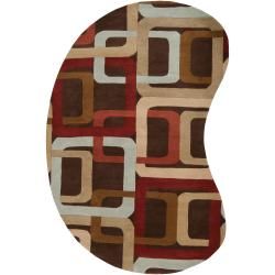 Hand tufted Brown Contemporary Multi Colored Square Gehrig Wool Geometric Rug (6 X 9 Kidney)