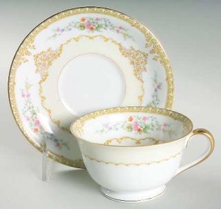 Noritake Cyclops Footed Cup & Saucer Set, Fine China Dinnerware   Floral Sprays,