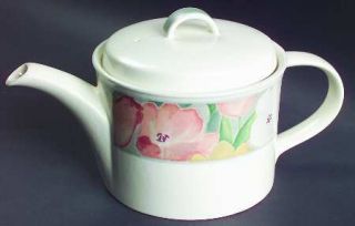 Mikasa Cezanne Teapot & Lid, Fine China Dinnerware   Intaglio Line, Pink,Yellow