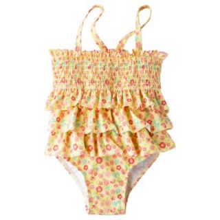 Circo Infant Toddler Girls 1 Piece Floral Swimsuit   Yellow 5T