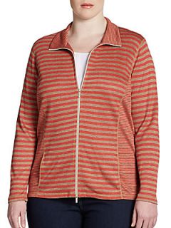 Striped Zip Front Sweater   Persimmon