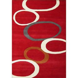 Handmade Red Abstract Wool Rug (5 X 8)
