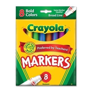 Crayola Non washable Markers Broad Point Bold Colors 8/set (AssortedWeight 5 ouncesModel Non Washable MarkersPack of 8Pocket Clip No Refillable NoRetractable NoTip Type BroadInk Type LiquidDimensions 5.5 inches long )