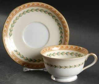 Noritake Bassano Footed Cup & Saucer Set, Fine China Dinnerware   Rust Edge Band