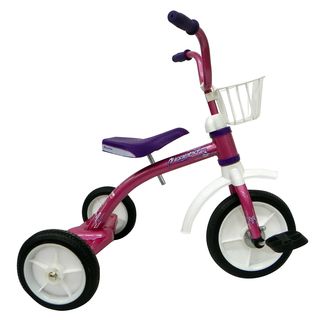 Piranha 10 inch Pink Mag Trike (PinkModel 11310Available sizes 10 inchFrame SteelForks SteelSaddle PlasticWheels Steel spokeTires Hard rubberSeat post SteelShifters/speed Single speedHandlebars Steel risersAccessories included Front basketMater