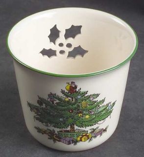 Spode Christmas Tree Green Trim Small Pierced Votive Candleholder, Fine China Di