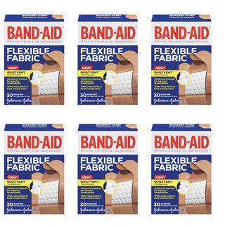 Band aid Brand Flexible Fabric 30 count Adhesive Bandages (pack Of 6) (30 assorted sizes per boxQuantity Six (6) boxesQuiltvent technology creates air channels for superior breathabilityWicks away blood to keep wounds cleanDurable, flexible protectionStr