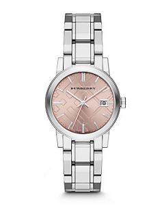 Burberry City Stainless Steel Link Bracelet Watch   Silver Pink