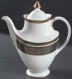 Royal Doulton Vanborough Green Coffee Pot & Lid, Fine China Dinnerware   Gold Sc