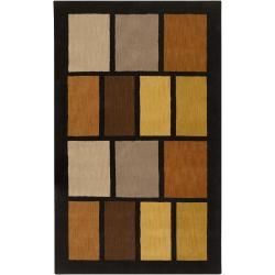 Hand tufted Black Contemporary Multi Colored Square Hatch Wool Geometric Rug (33 X 53)
