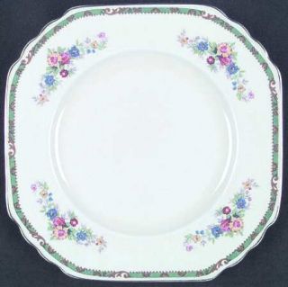 Wedgwood Douglas Dinner Plate, Fine China Dinnerware   Green Band,Tan Scrolls,Fl