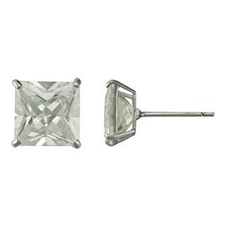 Square Cubic Zirconia Stud Earrings 14K White Gold, Womens
