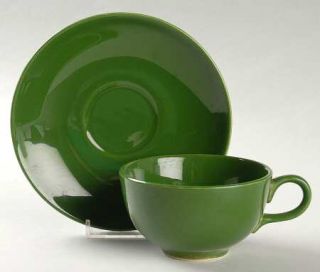 Homer Laughlin  Rhythm Forest Green Flat Cup & Saucer Set, Fine China Dinnerware