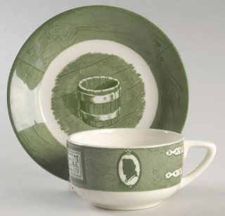 Royal (USA) Colonial Homestead Green Flat Cup & Saucer Set, Fine China Dinnerwar